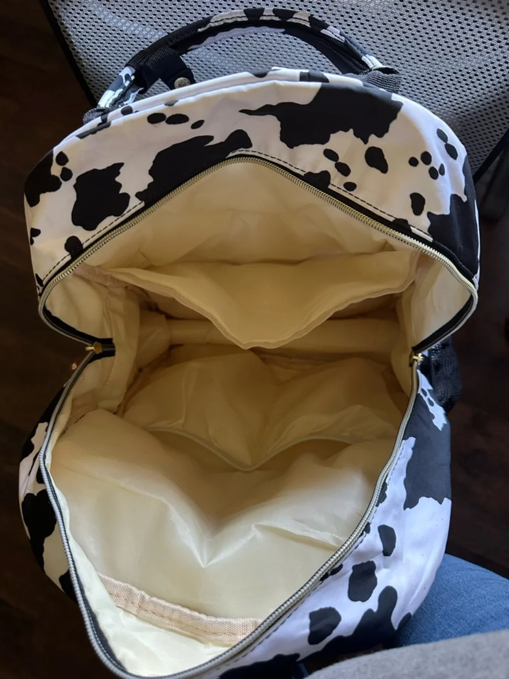 Cow Print Canvas Backpack in Black and White